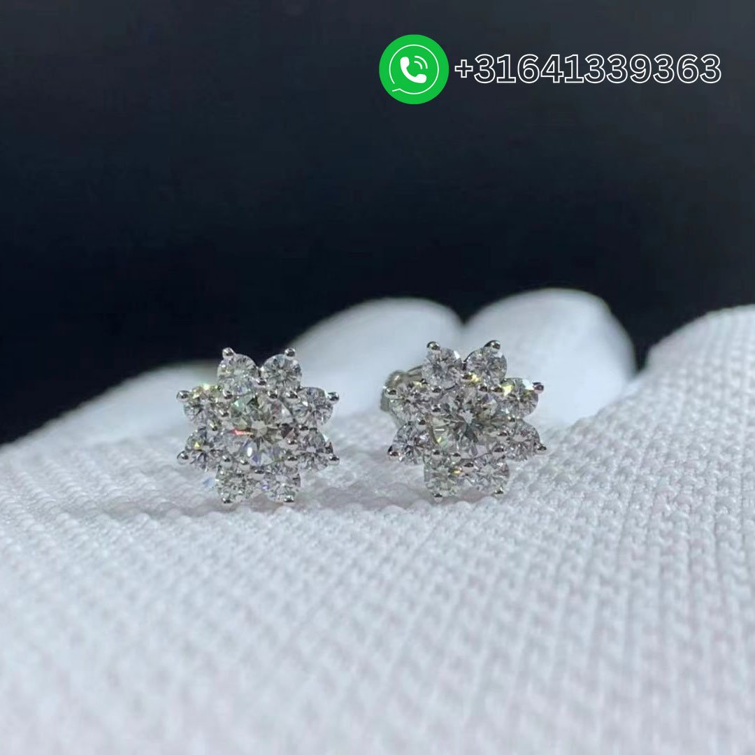 Harry Winston Sunflower 18K White Gold Round Brilliant Diamond Earrings - Image 3