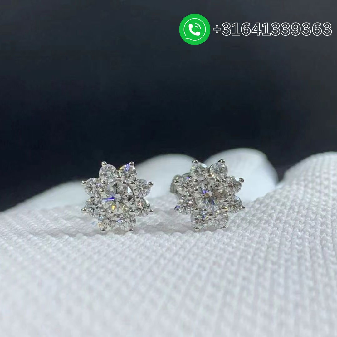 Harry Winston Sunflower 18K White Gold Round Brilliant Diamond Earrings - Image 2