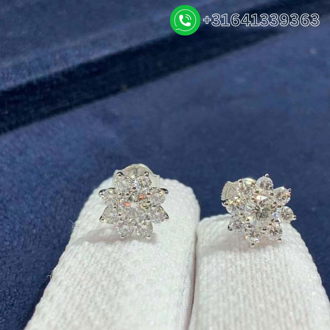 Harry Winston Sunflower 18K White Gold Round Brilliant Diamond Earrings - Image 7