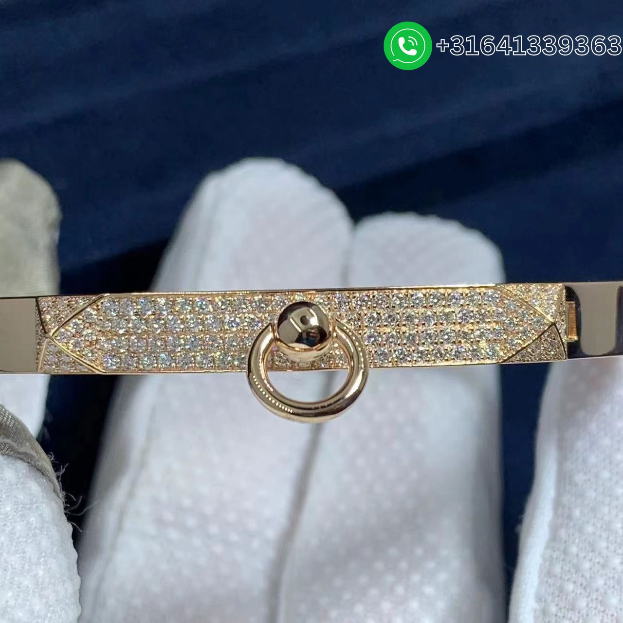 Hermes-18k-Rose-Gold-Collier-de-Chien-CDC-Diamond-Bracelet-1