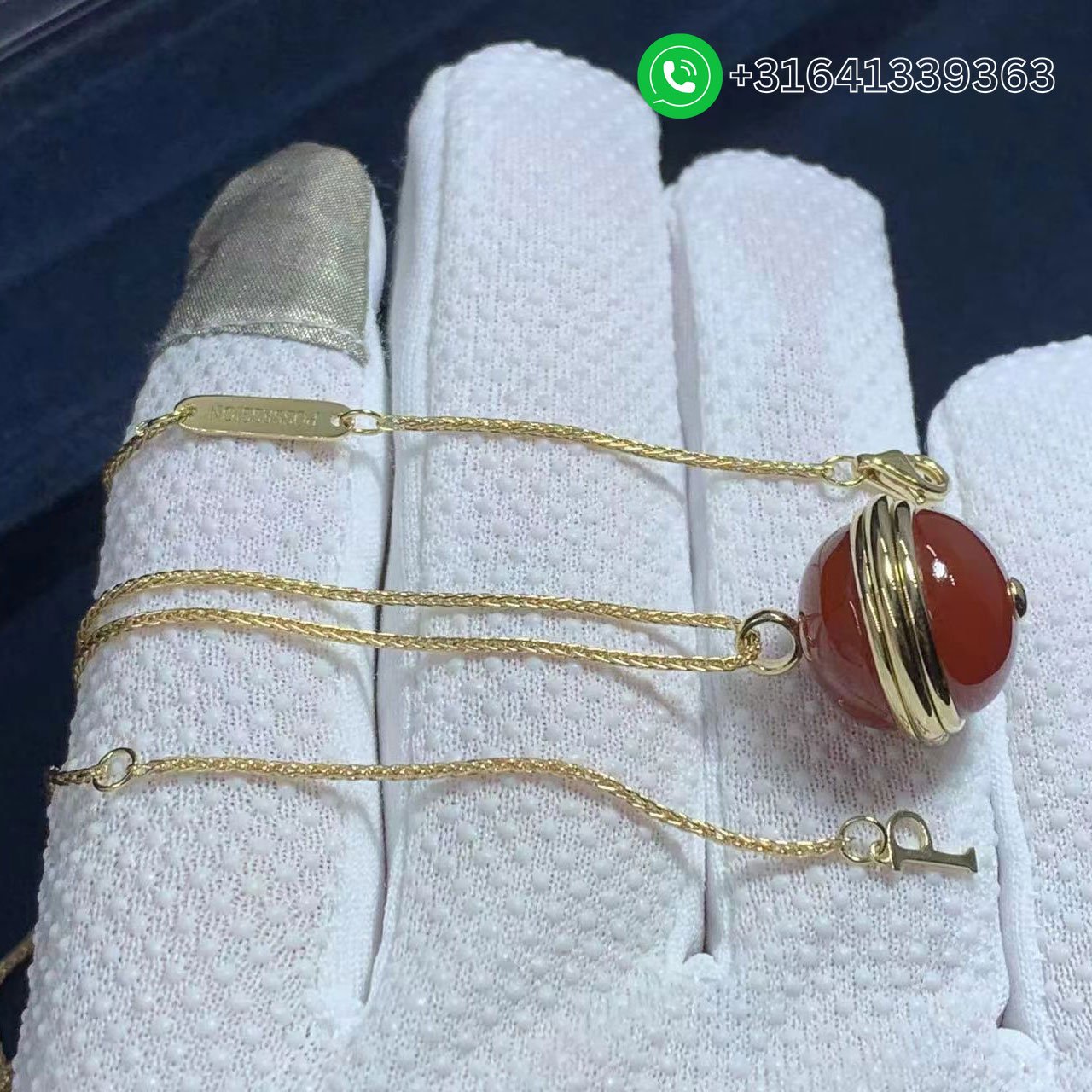 Piaget 18k Yellow Gold With Diamond Red Carnelian Possession Pendant Necklace - Image 5