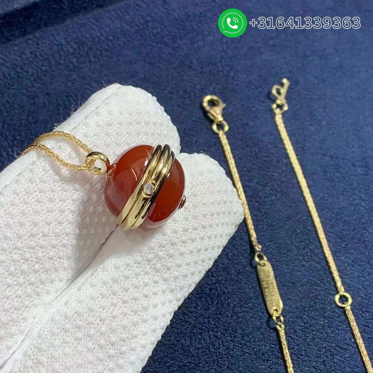 Piaget 18k Yellow Gold With Diamond Red Carnelian Possession Pendant Necklace - Image 6