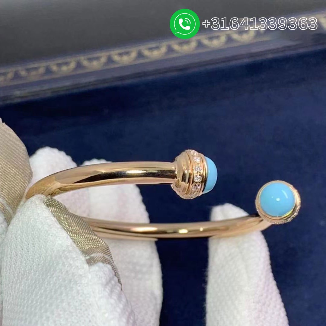 Piaget Possession 18k Rose Gold Diamonds Turquoise Open Bangle Bracelet G36PA200 - Image 5