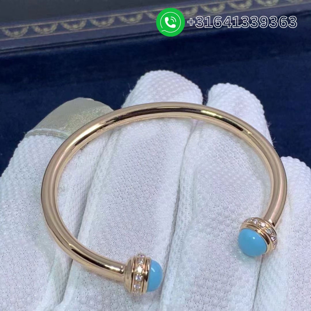 Piaget Possession 18k Rose Gold Diamonds Turquoise Open Bangle Bracelet G36PA200 - Image 4
