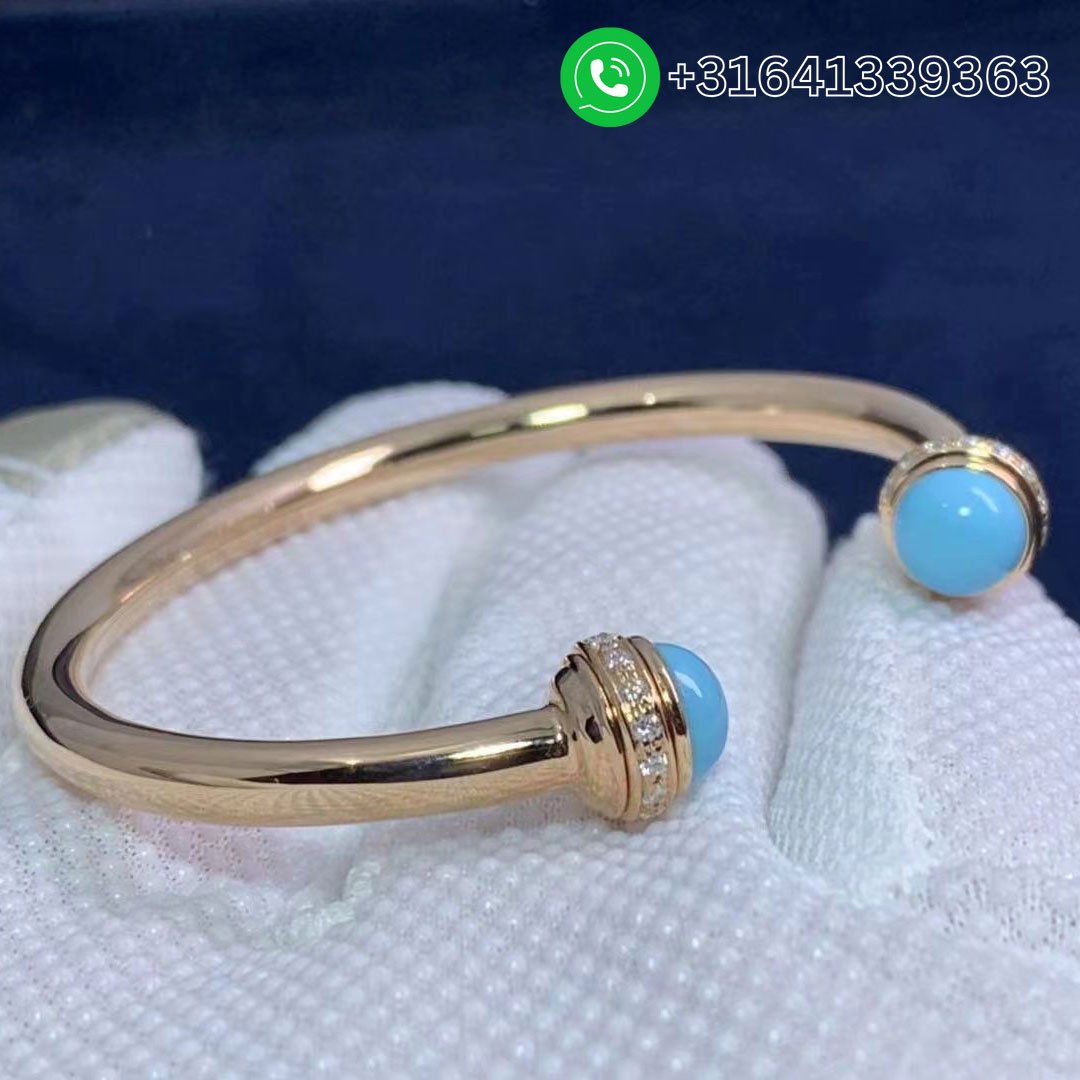 Piaget Possession 18k Rose Gold Diamonds Turquoise Open Bangle Bracelet G36PA200 - Image 3