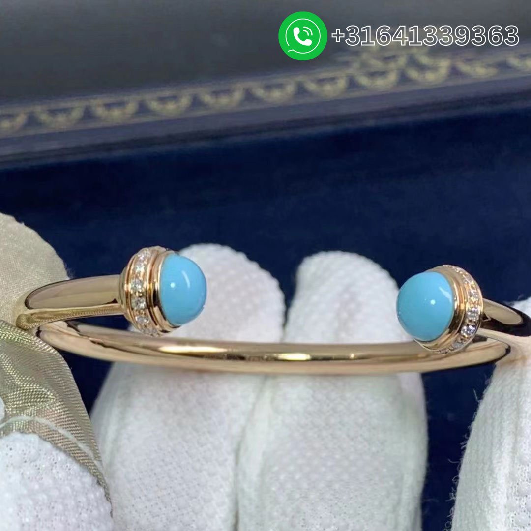 Piaget Possession 18k Rose Gold Diamonds Turquoise Open Bangle Bracelet G36PA200 - Image 6