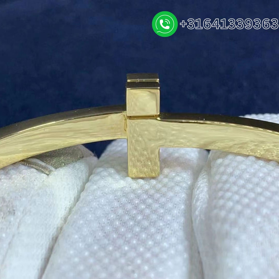 Tiffany & Co. T T1 Wide Diamond Hinged 18 Karat Yellow Gold Size Large Bangle Bracelet - Image 2