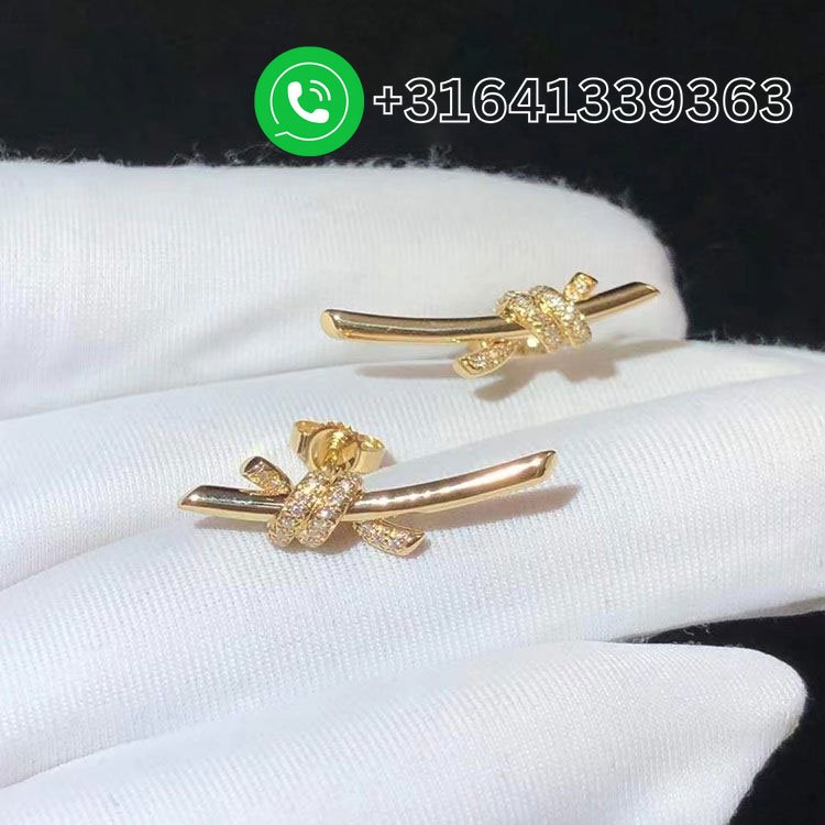 Tiffany-18K-Yellow-Gold-Diamond-Knot-Earrings