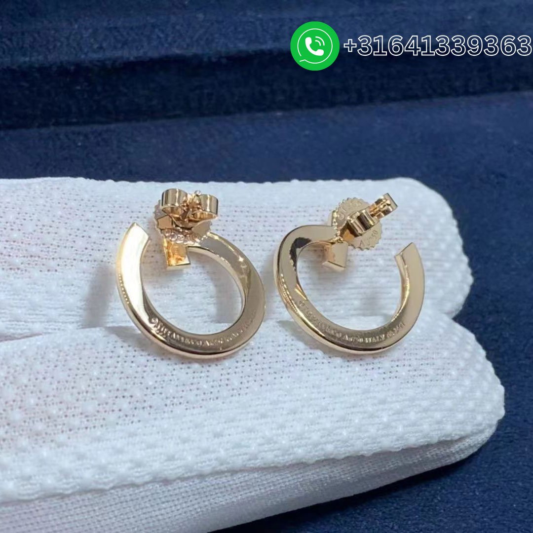 Tiffany 18k Rose Gold Diamond T T1 Open Hoop Earrings - Image 4