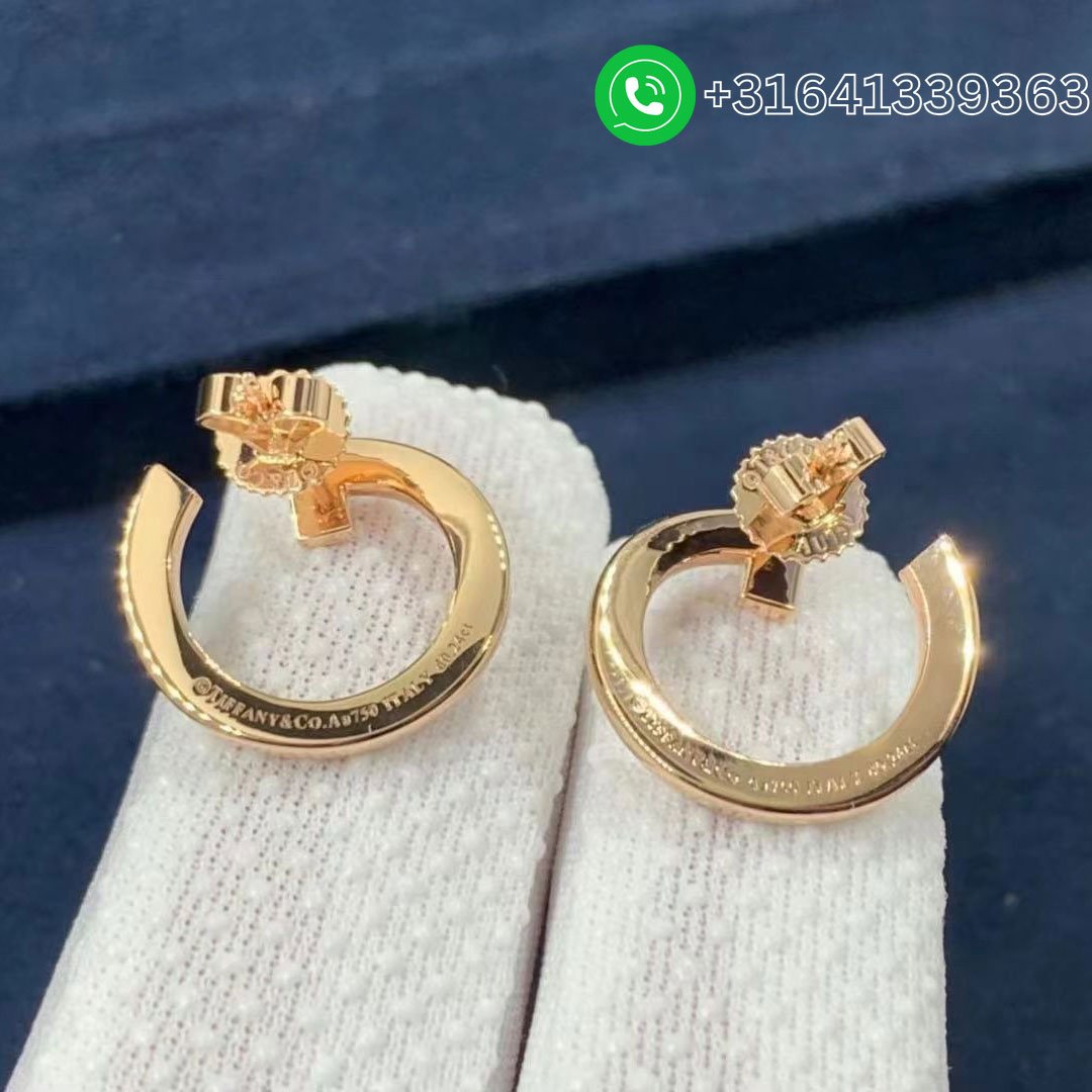 Tiffany 18k Rose Gold Diamond T T1 Open Hoop Earrings - Image 3