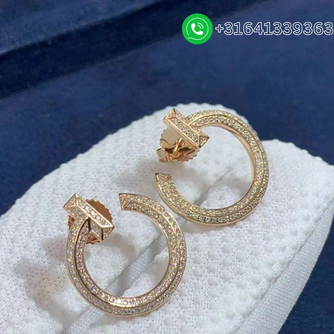 Tiffany-18k-Rose-Gold-Diamond-T-T1-Open-Hoop-Earrings-7