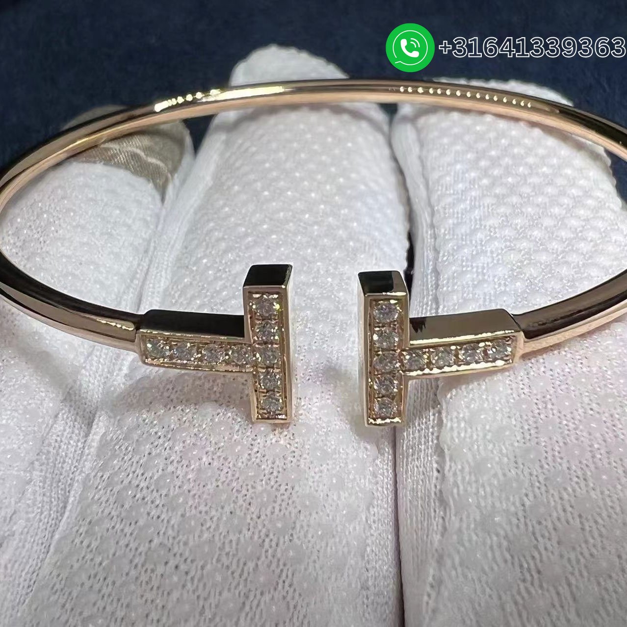 Tiffany 18k Rose Gold Diamond T Wire Bracelet - Image 5