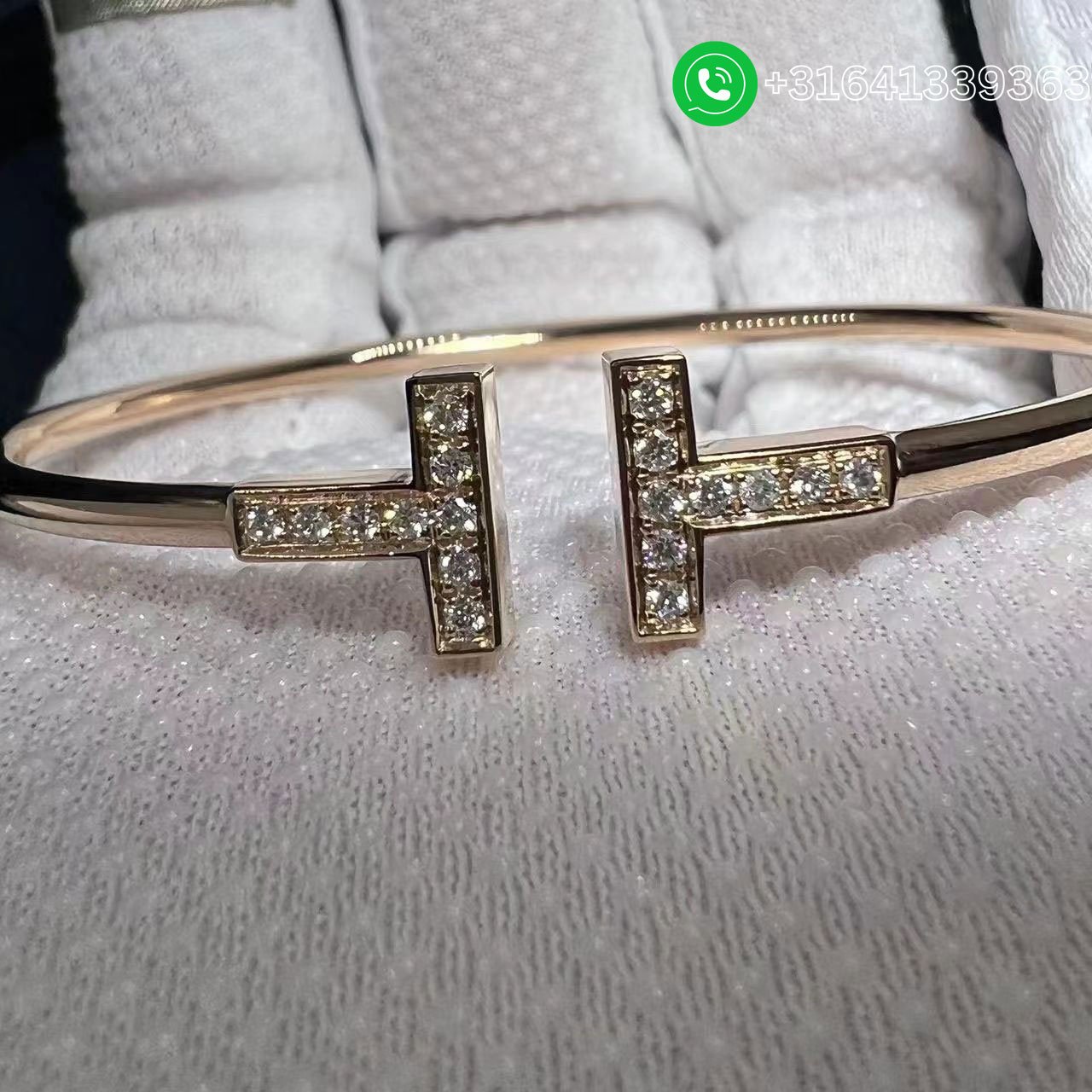 Tiffany 18k Rose Gold Diamond T Wire Bracelet - Image 3