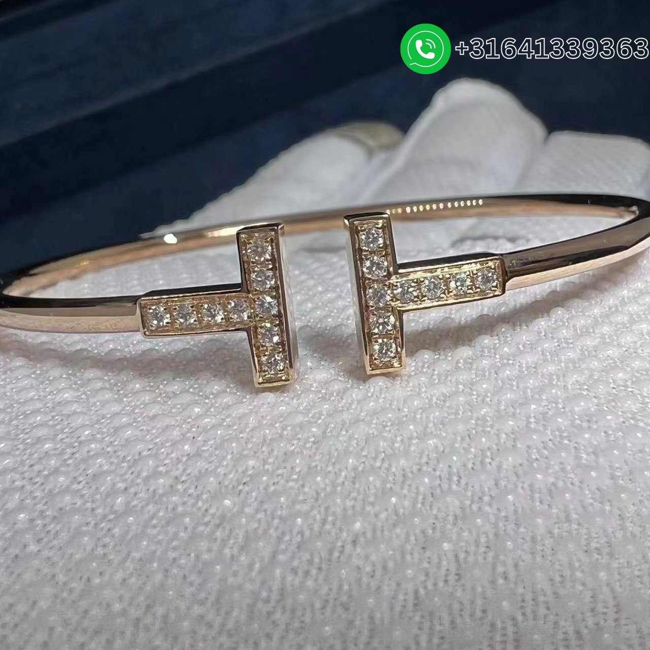 Tiffany 18k Rose Gold Diamond T Wire Bracelet - Image 2