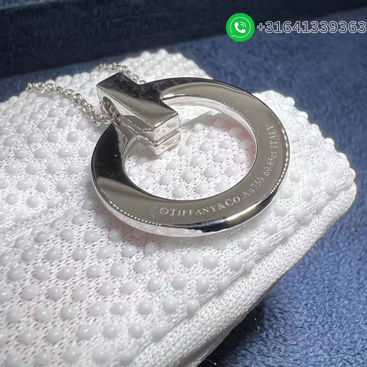 Tiffany 18k White Gold Diamond T T1 Circle Pendant Necklace - Image 5