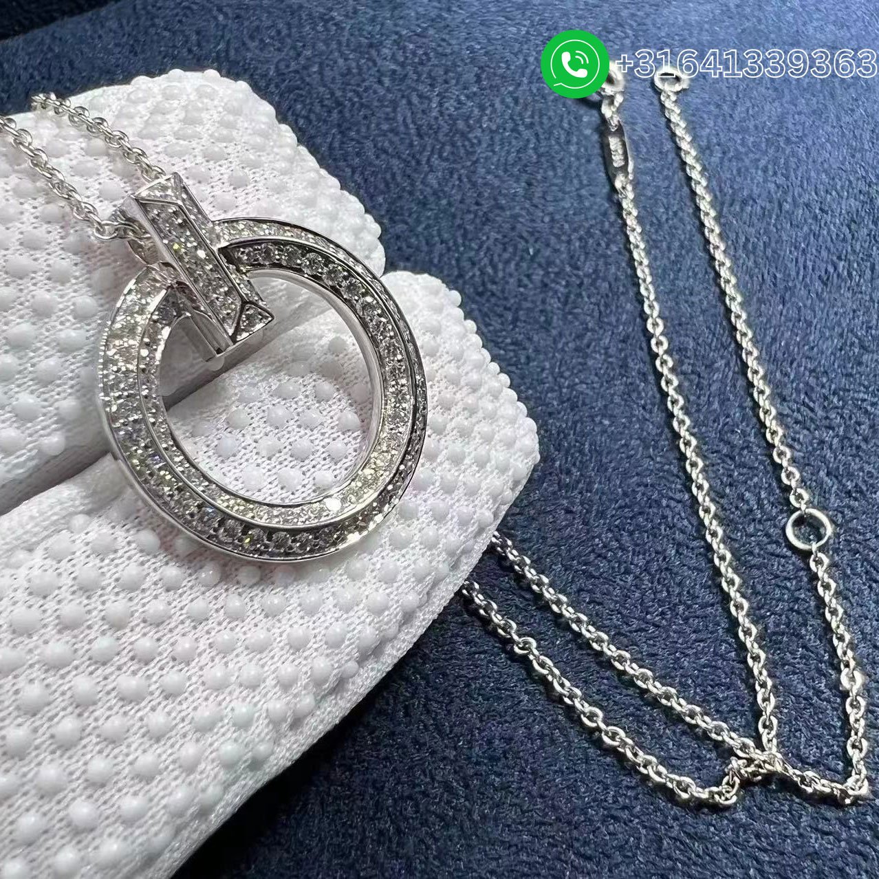 Tiffany 18k White Gold Diamond T T1 Circle Pendant Necklace - Image 2