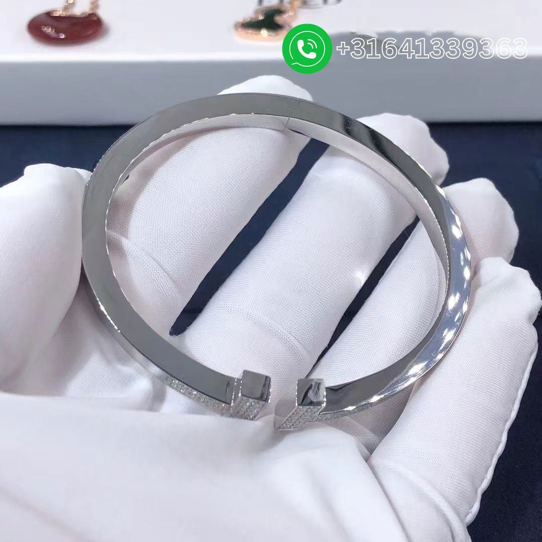 Tiffany 18k White Gold Pave Diamonds T Square Bracelet - Image 5