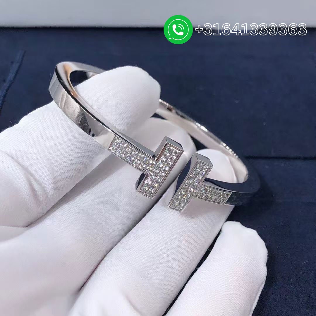 Tiffany 18k White Gold Pave Diamonds T Square Bracelet - Image 6