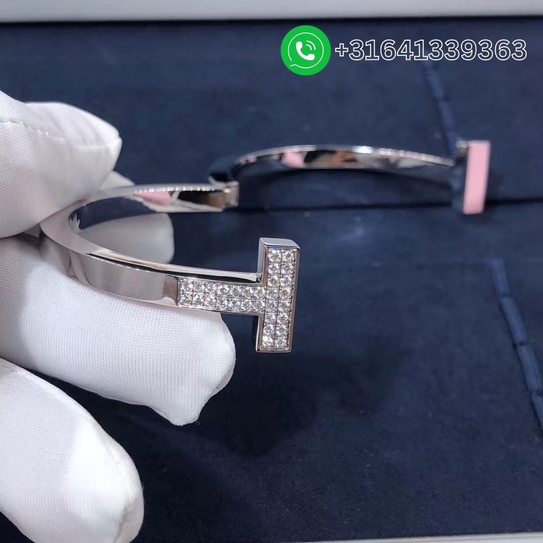 Tiffany 18k White Gold Pave Diamonds T Square Bracelet - Image 7