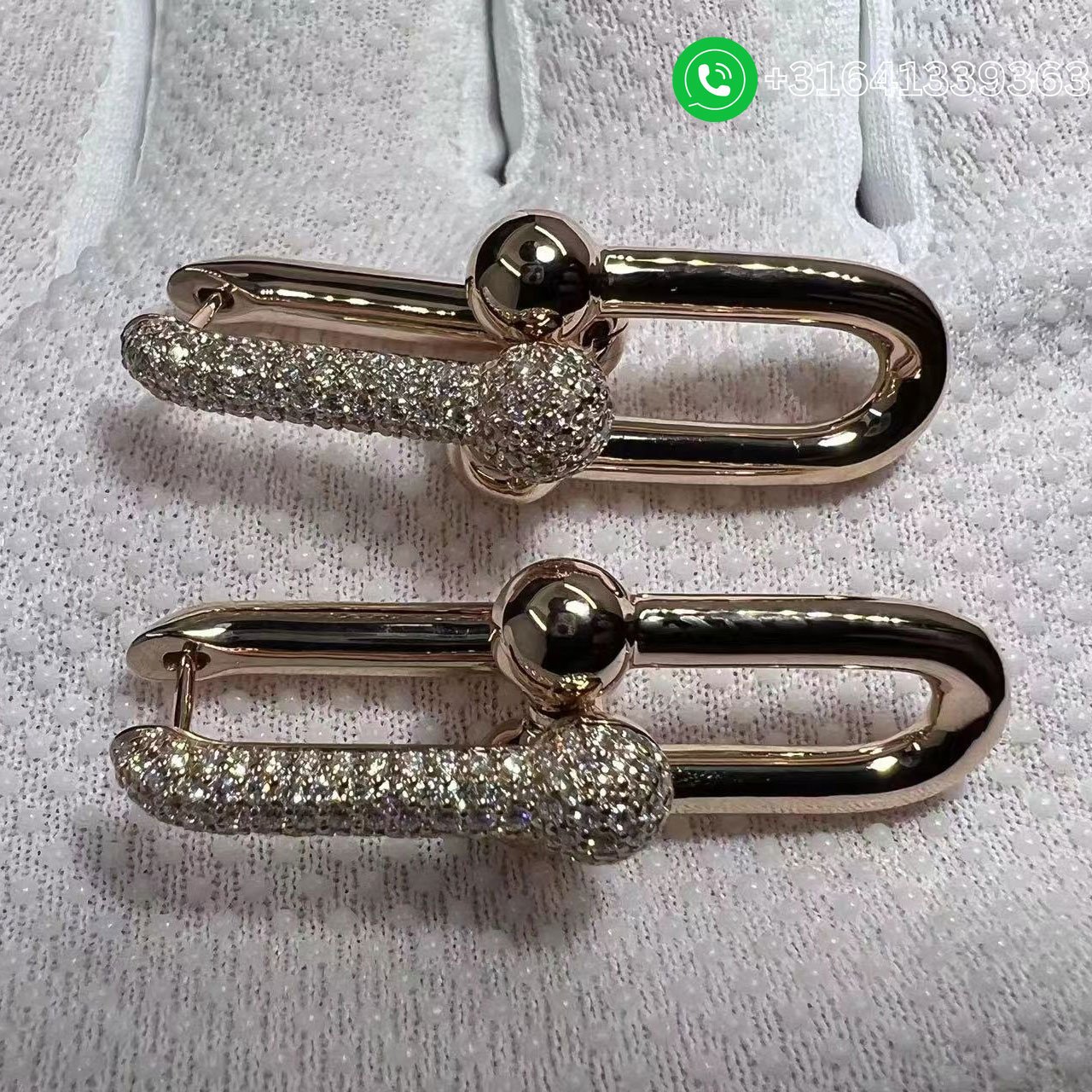 Tiffany City HardWear 18k Rose Gold Pavé Diamond Large Link Dangle Earrings - Image 6