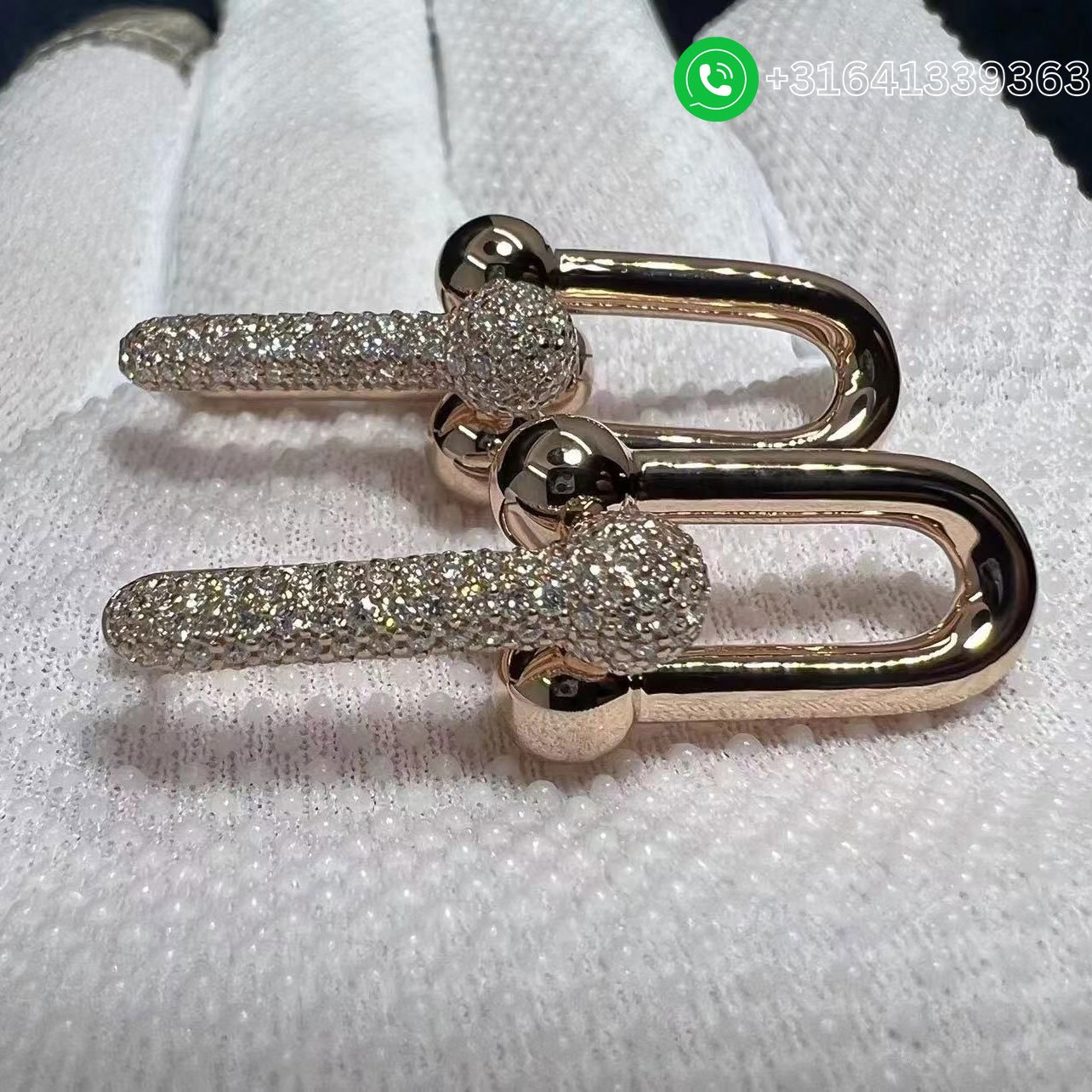 Tiffany City HardWear 18k Rose Gold Pavé Diamond Large Link Dangle Earrings - Image 5