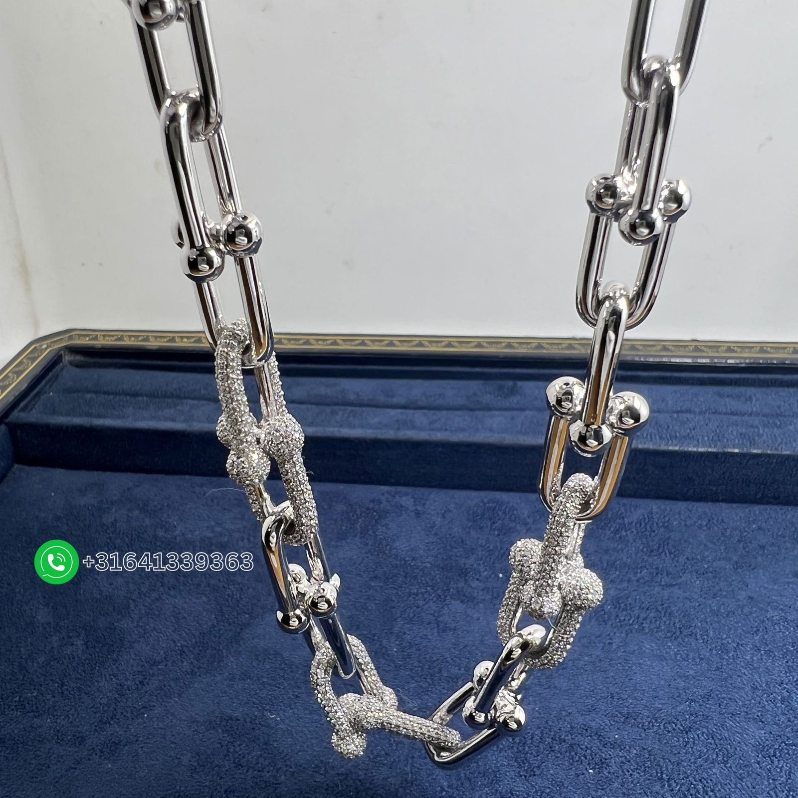 Tiffany City HardWear 18k White Gold Pavé Diamonds Graduated Link Necklace - Image 4