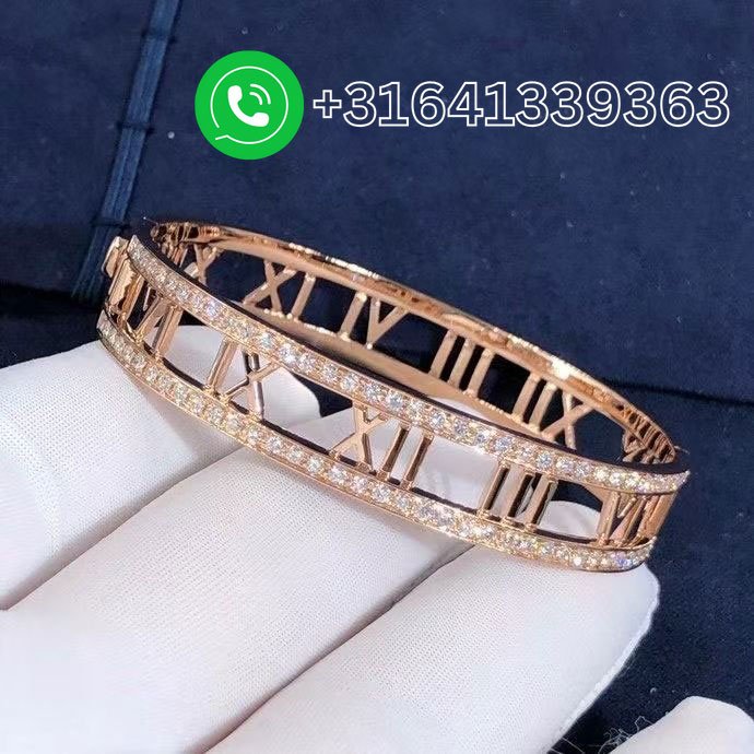 Tiffany & Co. 18k Rose Gold Diamond Set Atlas Bangle Bracelet - Image 7