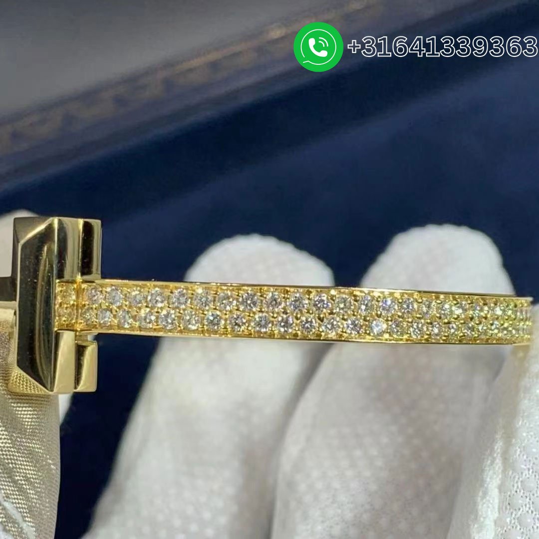 Tiffany & Co. T T1 Wide Diamond Hinged 18 Karat Yellow Gold Size Large Bangle Bracelet - Image 6