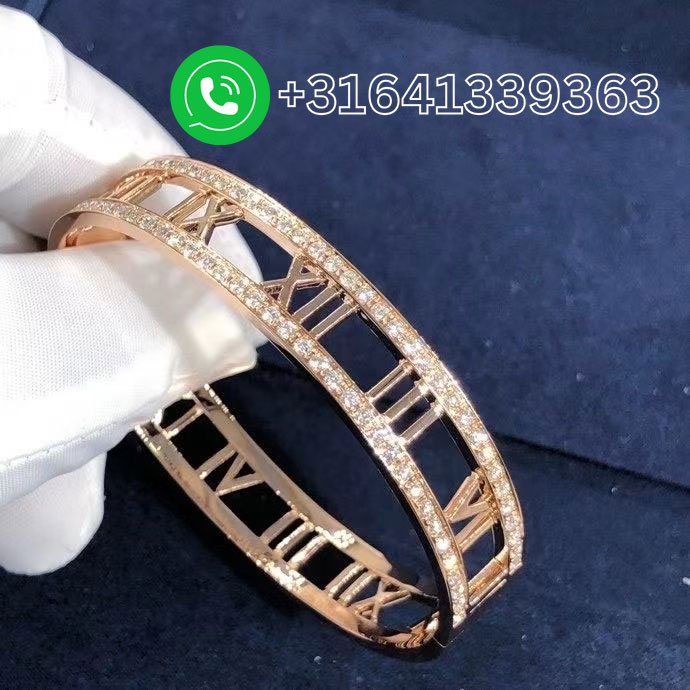 Tiffany & Co. 18k Rose Gold Diamond Set Atlas Bangle Bracelet - Image 5