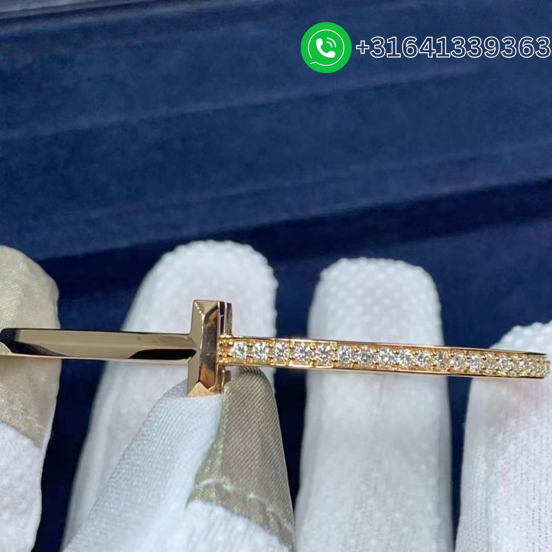 Tiffany & Co. T T1 Hinged Rose Gold with Diamonds Narrow Bangle Bracelet - Image 4