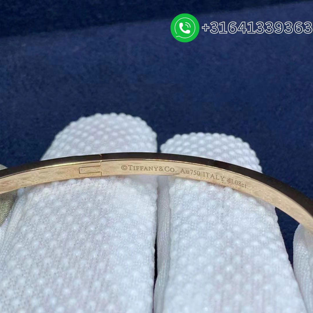 Tiffany & Co. T T1 Hinged Rose Gold with Diamonds Narrow Bangle Bracelet - Image 5