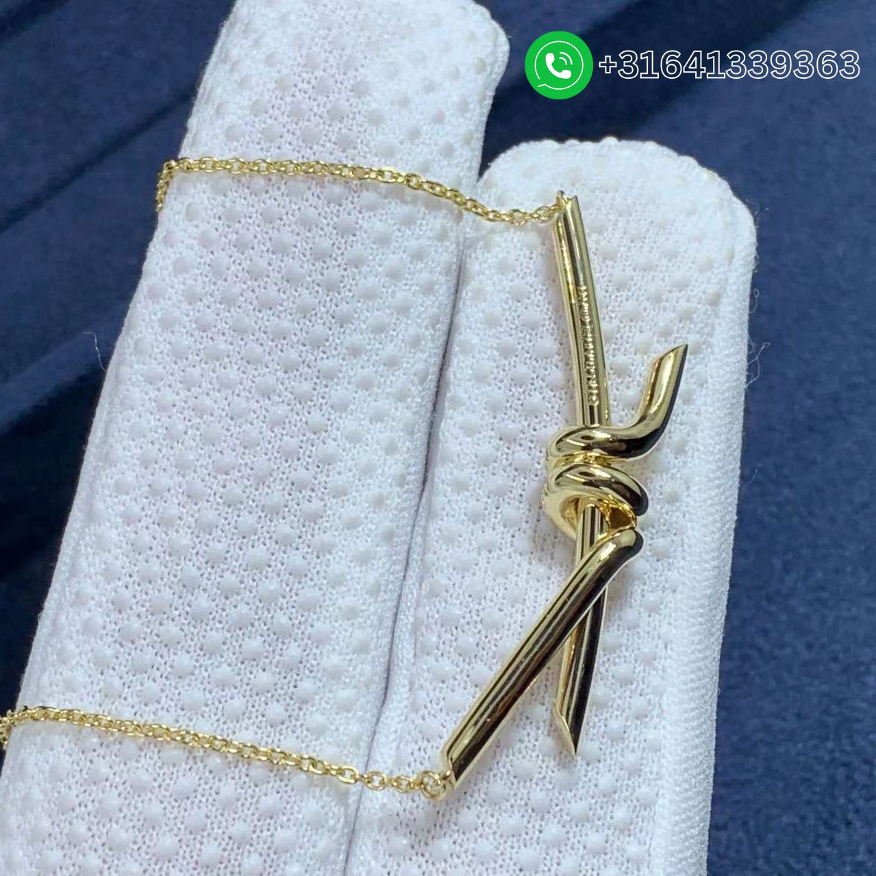 Tiffany 18k Yellow Gold Diamond Knot Pendant Necklace - Image 2