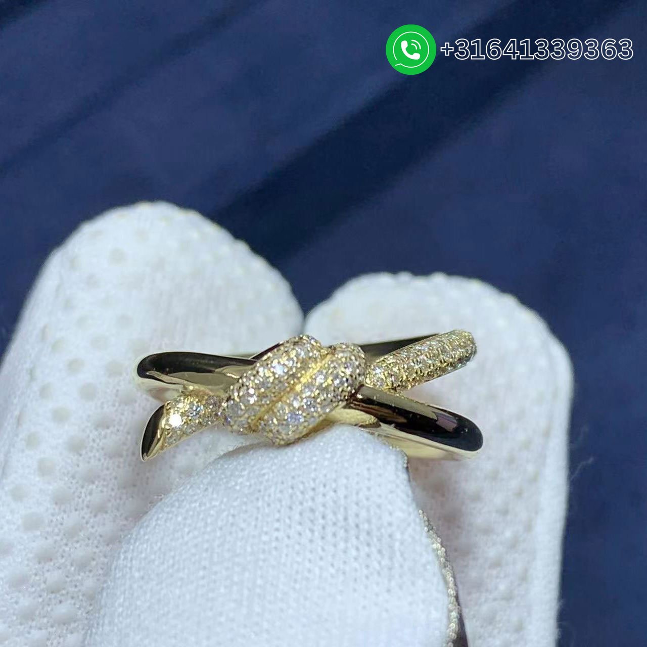 Tiffany 18K Yellow Gold Diamond Double Row Knot Ring - Image 5