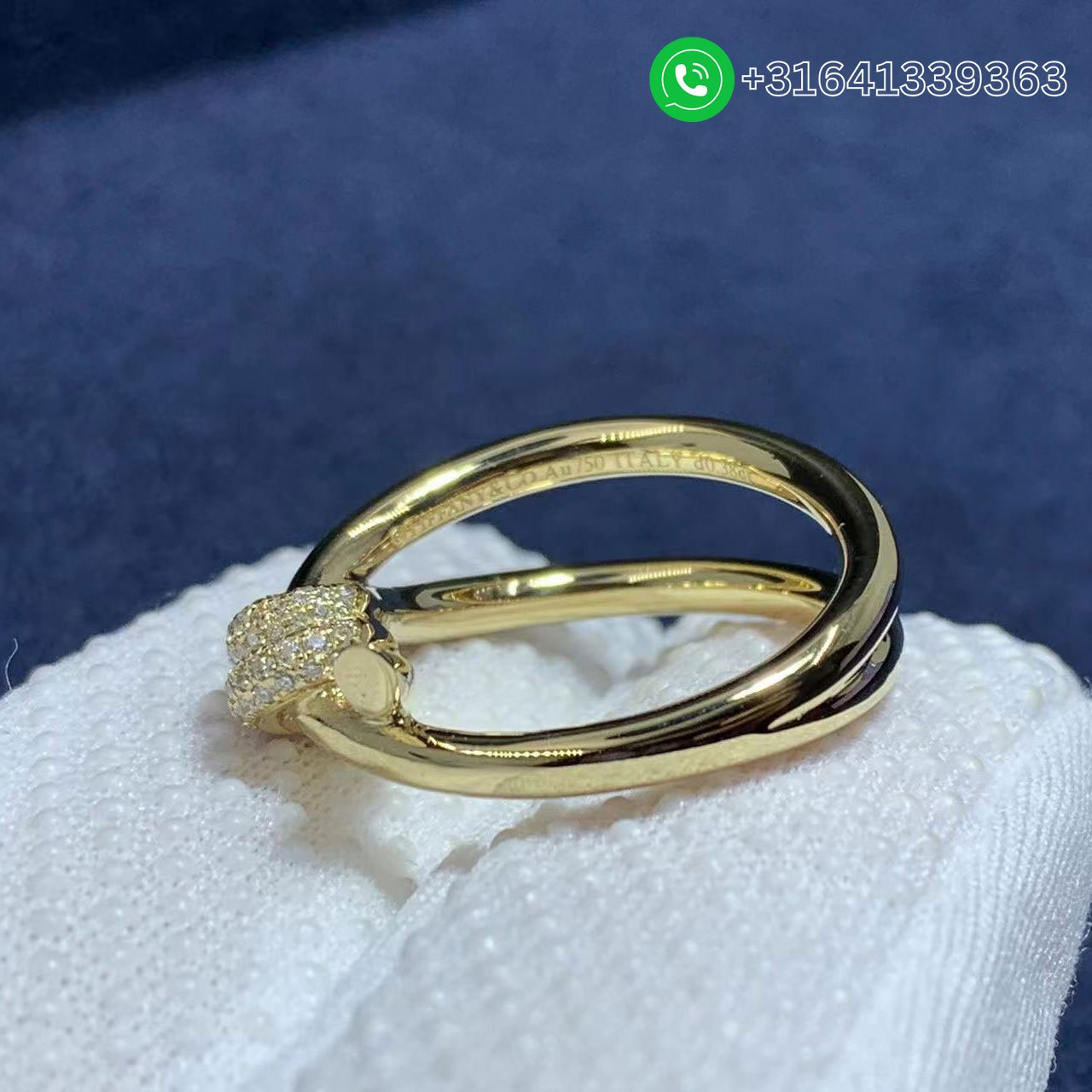 Tiffany 18K Yellow Gold Diamond Double Row Knot Ring - Image 4