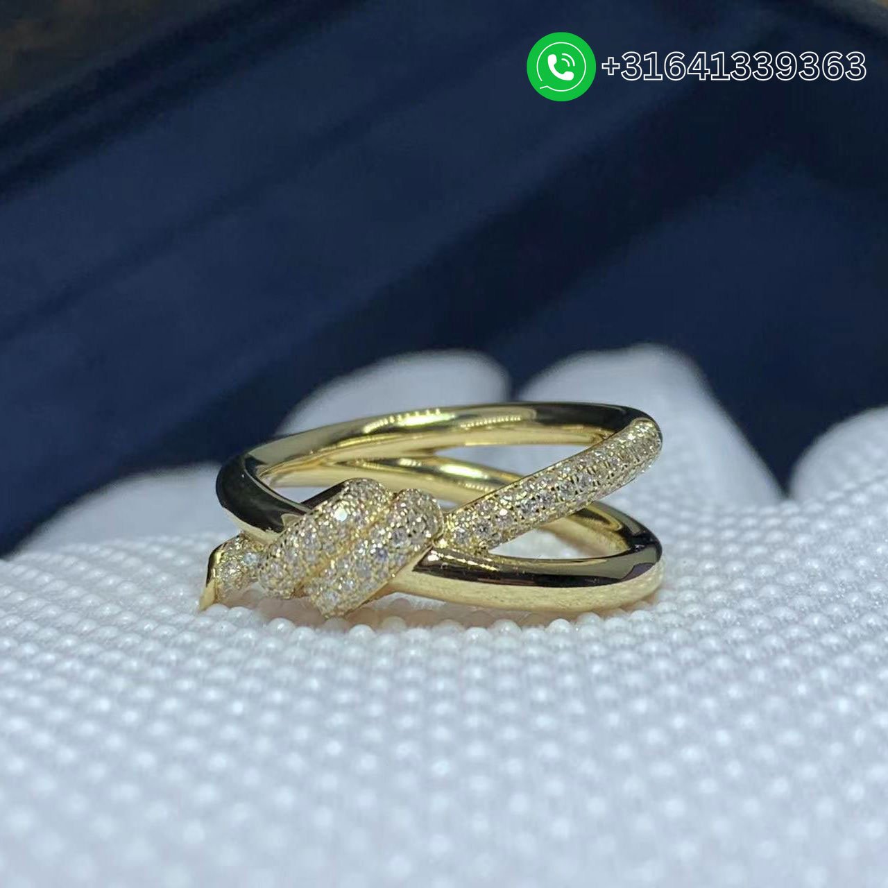 Tiffany 18K Yellow Gold Diamond Double Row Knot Ring - Image 2