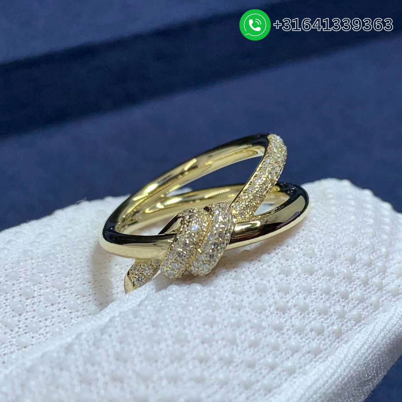 Tiffany 18K Yellow Gold Diamond Double Row Knot Ring - Image 6