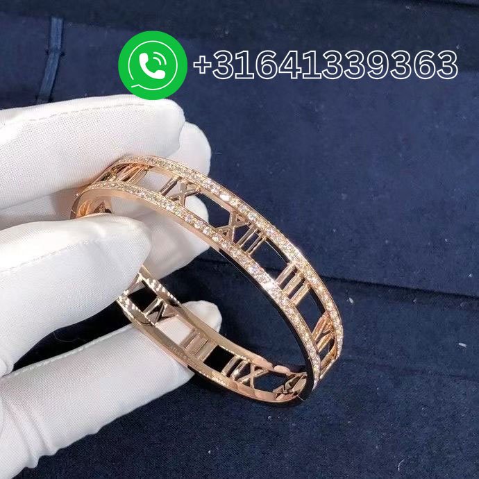 Tiffany & Co. 18k Rose Gold Diamond Set Atlas Bangle Bracelet - Image 2
