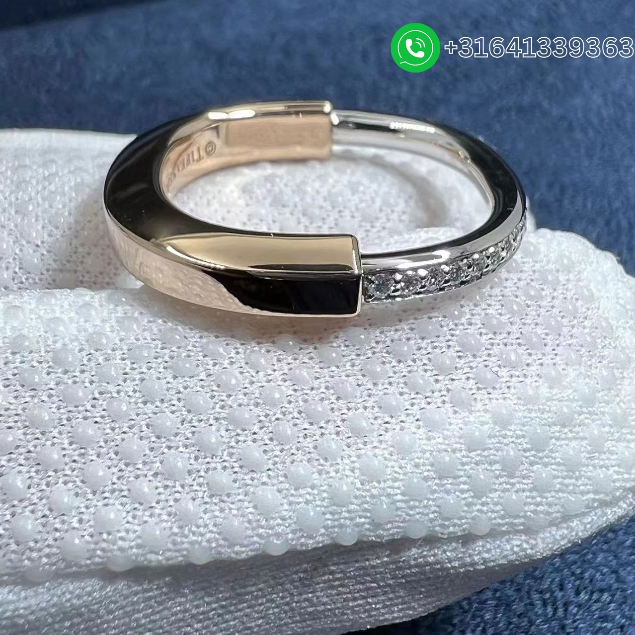 Tiffany Lock 18K Rose and White Gold with Diamonds Ring - Image 4