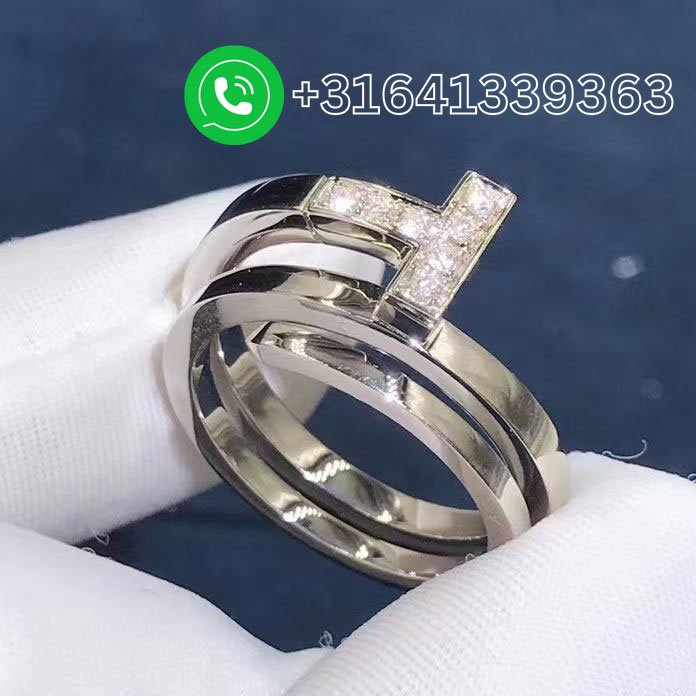 Tiffany T 18k White Gold Diamond Square Wrap Ring 60149846 - Image 2