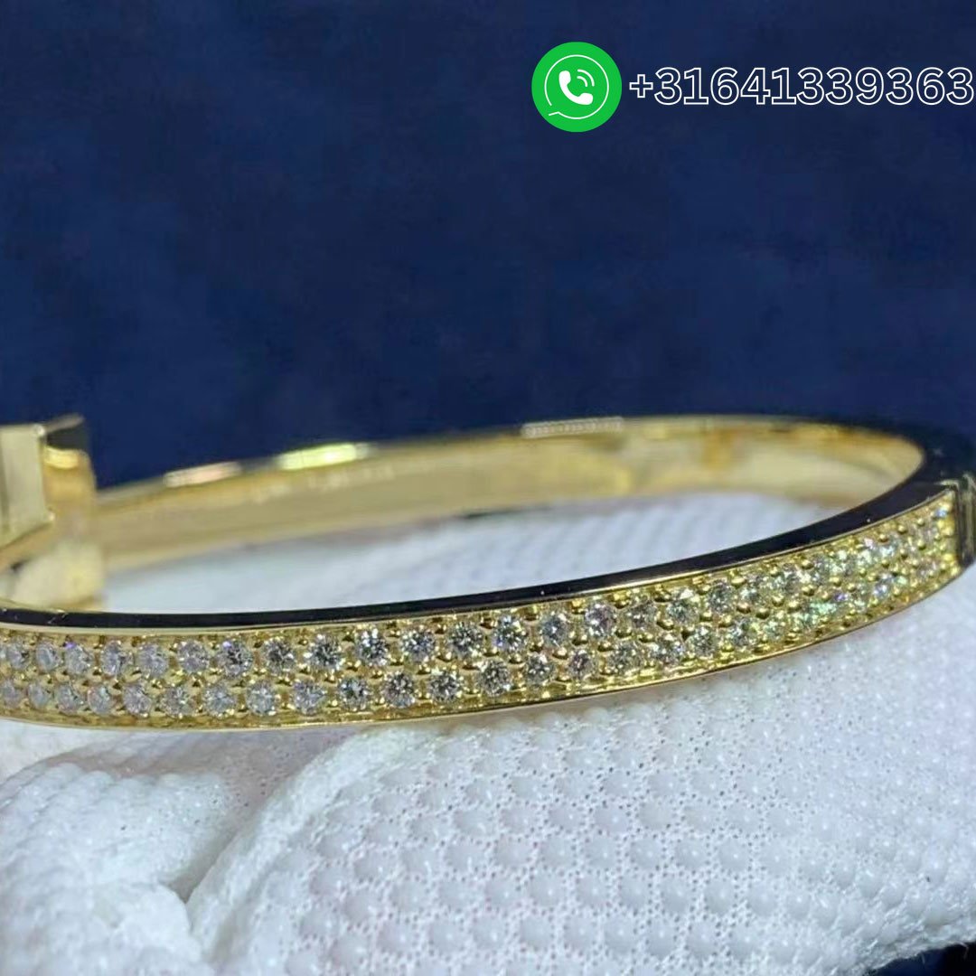Tiffany & Co. T T1 Wide Diamond Hinged 18 Karat Yellow Gold Size Large Bangle Bracelet - Image 3
