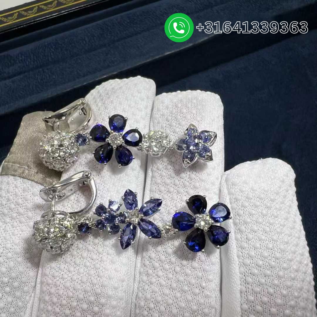Van Cleef & Arpels Folie des Pres Blue Sapphire Diamonds 18k White Gold Earrings VCARP05G00 - Image 2