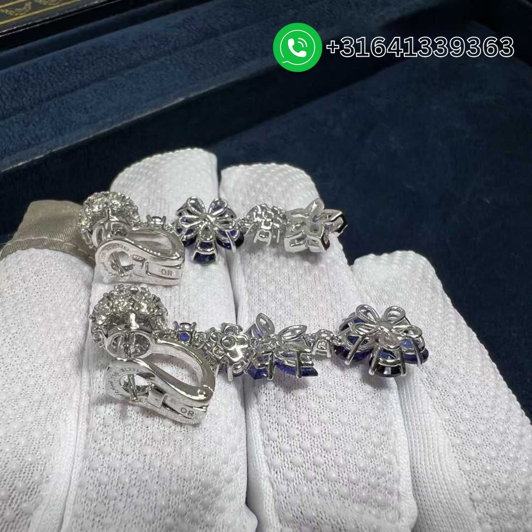 Van Cleef & Arpels Folie des Pres Blue Sapphire Diamonds 18k White Gold Earrings VCARP05G00 - Image 4