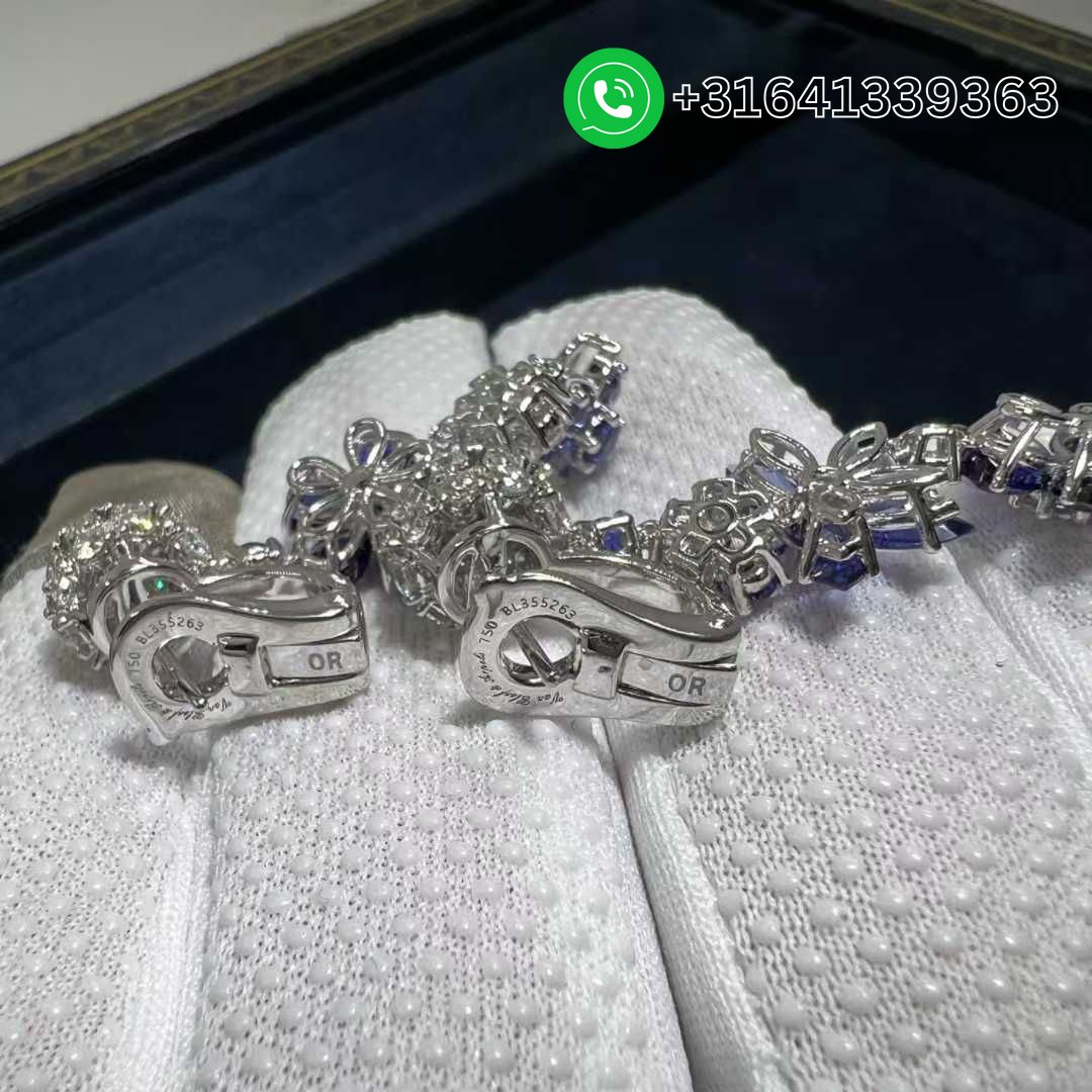 Van Cleef & Arpels Folie des Pres Blue Sapphire Diamonds 18k White Gold Earrings VCARP05G00 - Image 5