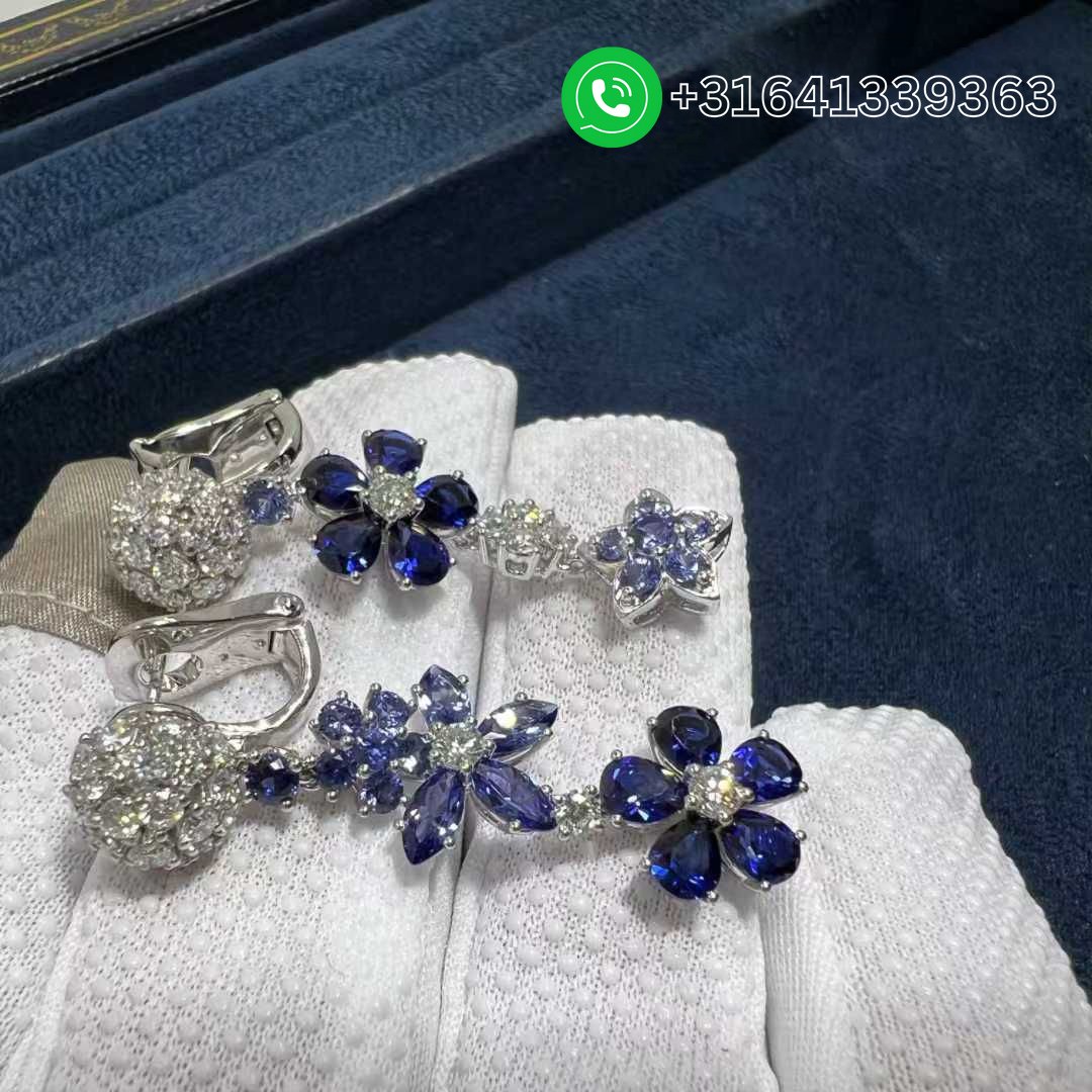 Van Cleef & Arpels Folie des Pres Blue Sapphire Diamonds 18k White Gold Earrings VCARP05G00 - Image 6