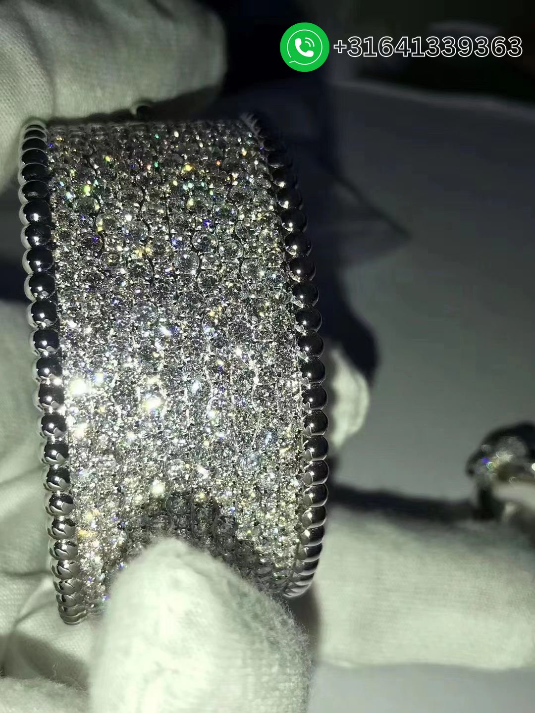 Van Cleef & Arpels 18k White Gold Full Pave Diamonds Wide Perlee Bracelet - Image 2