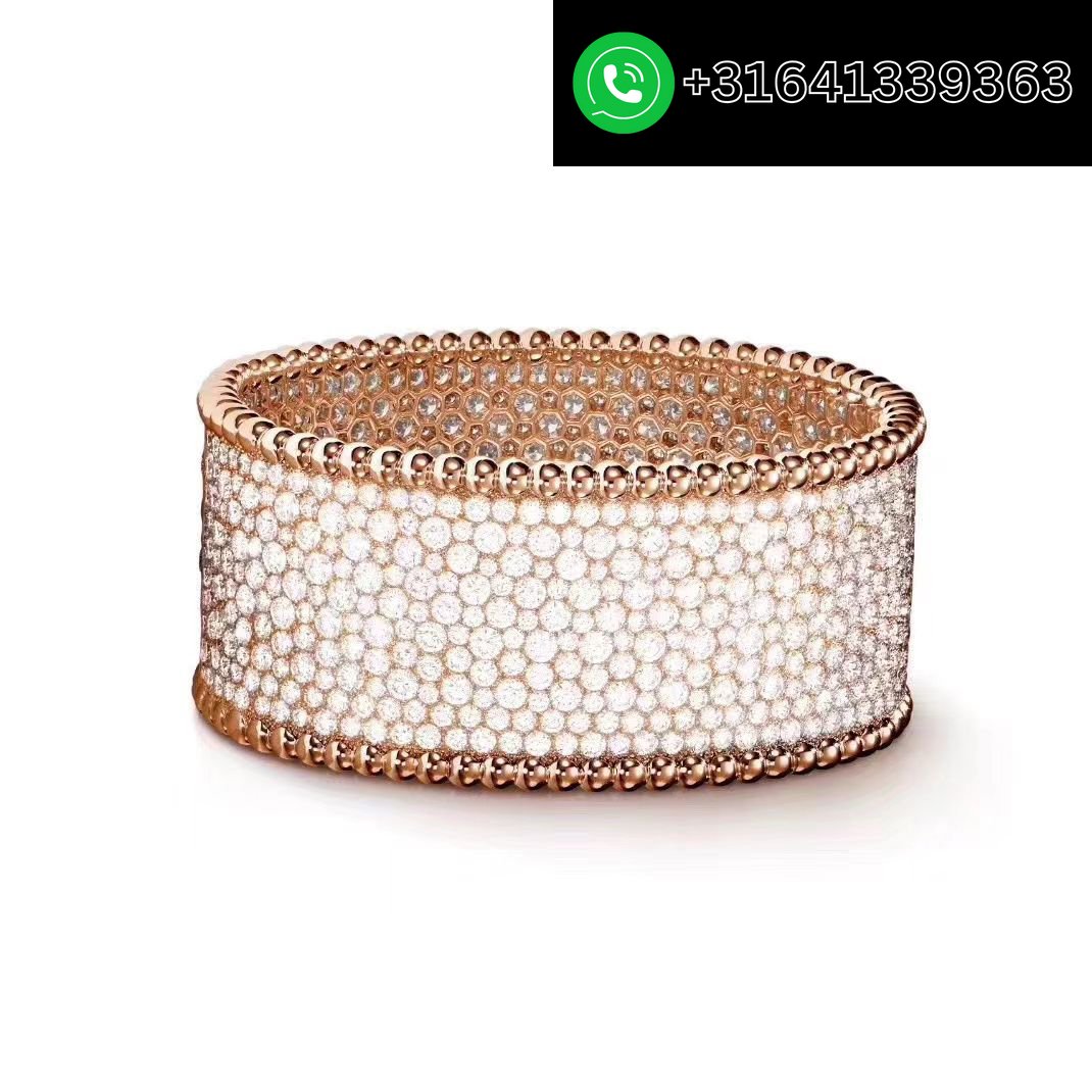 Van Cleef & Arpels 18k White Gold Full Pave Diamonds Wide Perlee Bracelet - Image 4