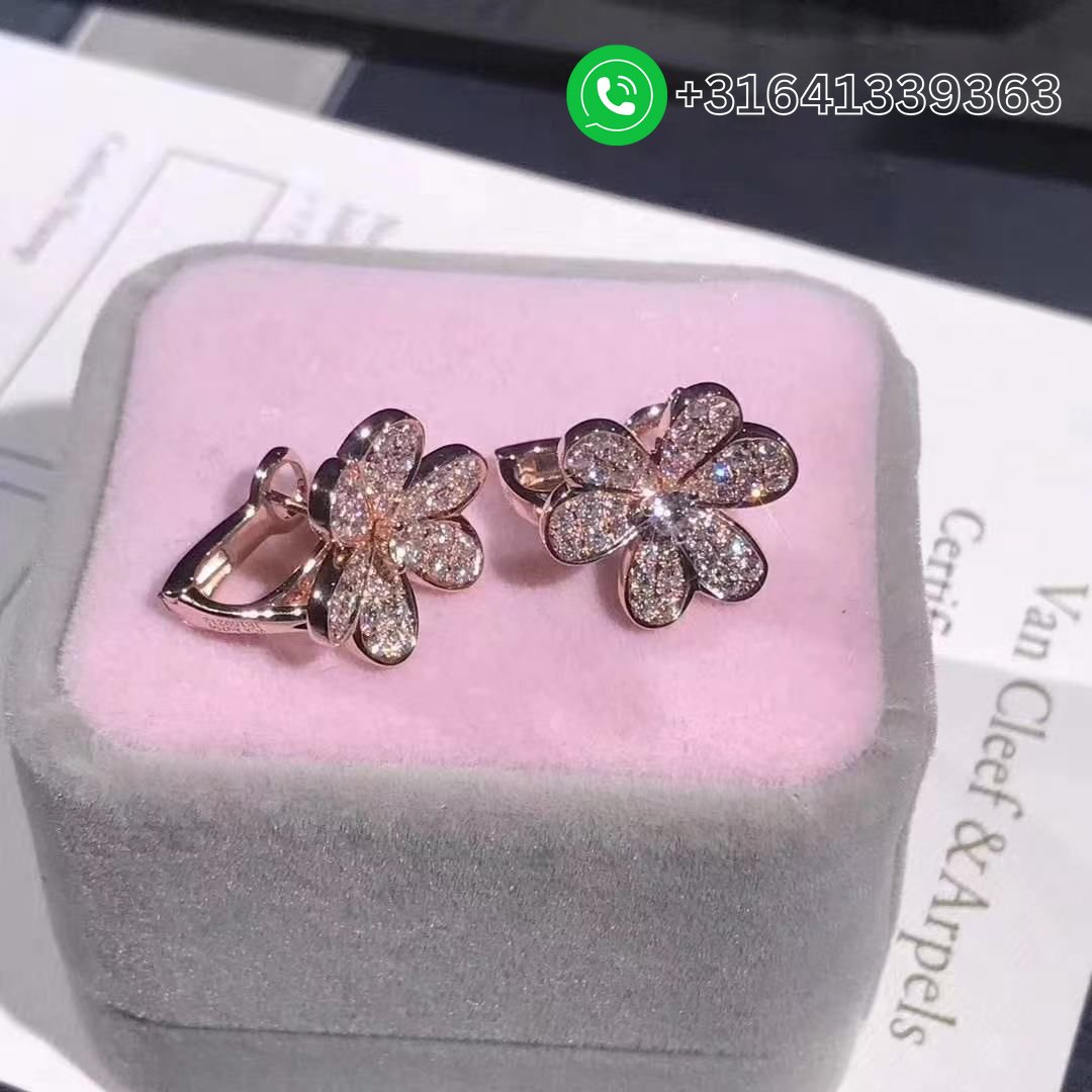 Van Cleef & Arpels 18k Rose Gold Pave Diamonds Small Model Frivole Earrings VCARP7RM00 - Image 2