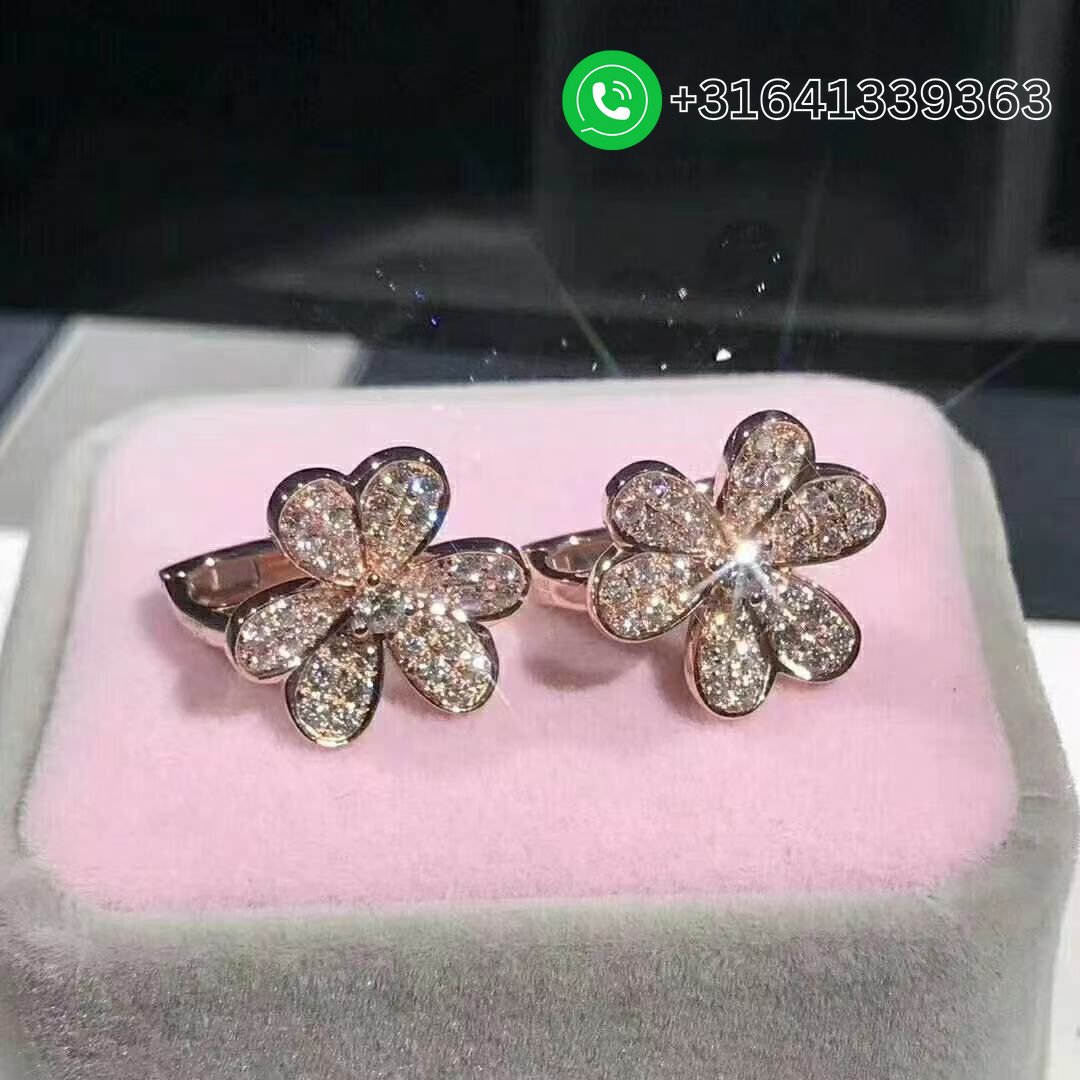 Van Cleef & Arpels 18k Rose Gold Pave Diamonds Small Model Frivole Earrings VCARP7RM00 - Image 3