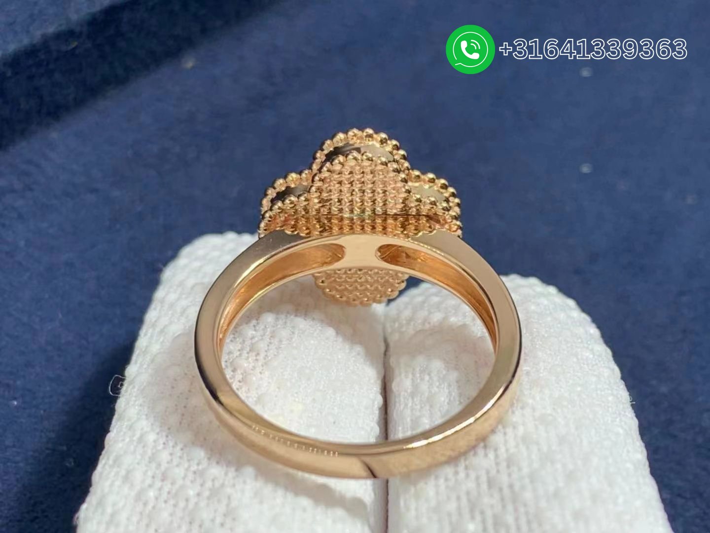 Van Cleef & Arpels 18K Rose Gold Carnelian & Diamond Vintage Alhambra Ring - Image 4