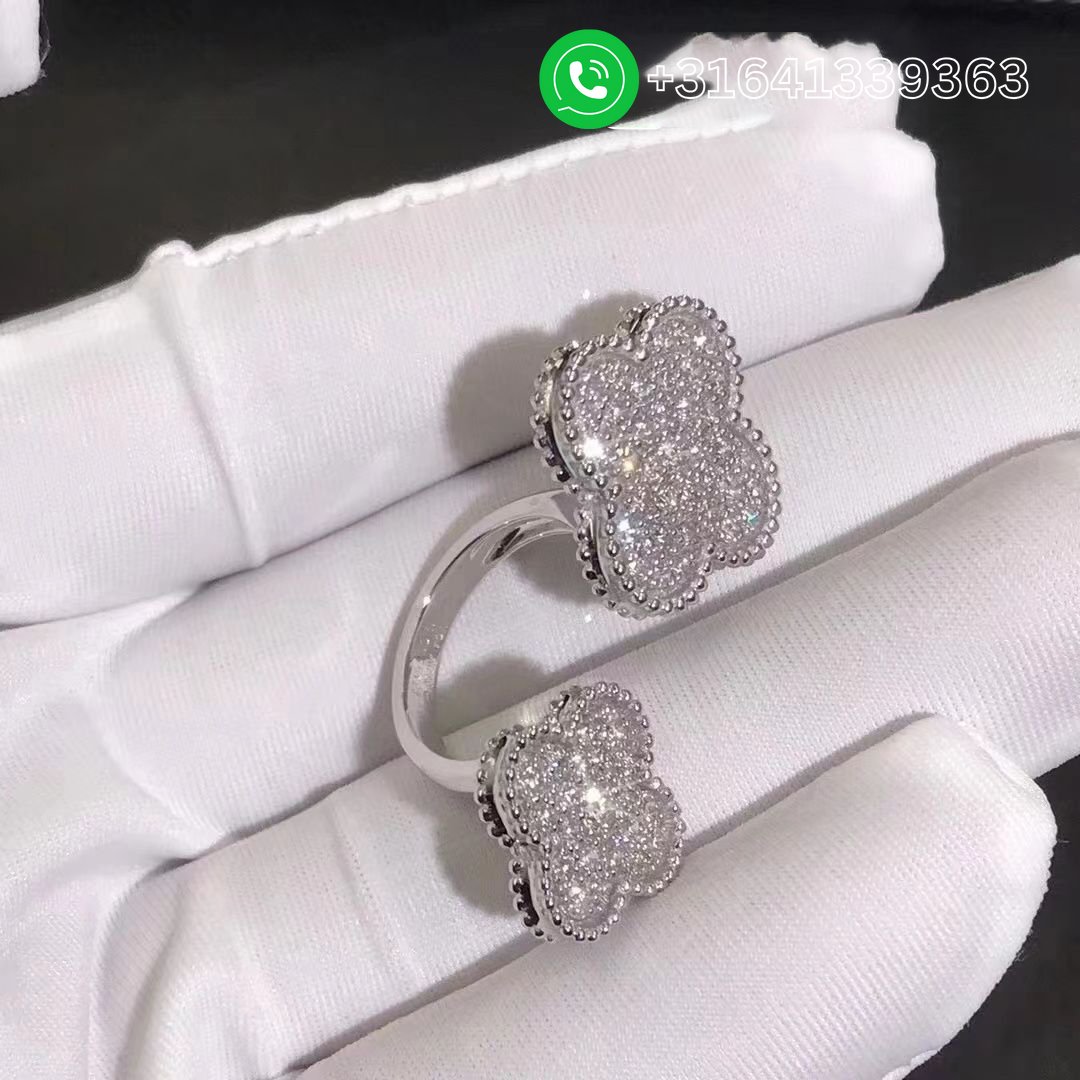 Van Cleef & Arpels 18K White Gold Full Pave Diamond Magic Alhambra Between the Finger Ring VCARN9WT00 - Image 3